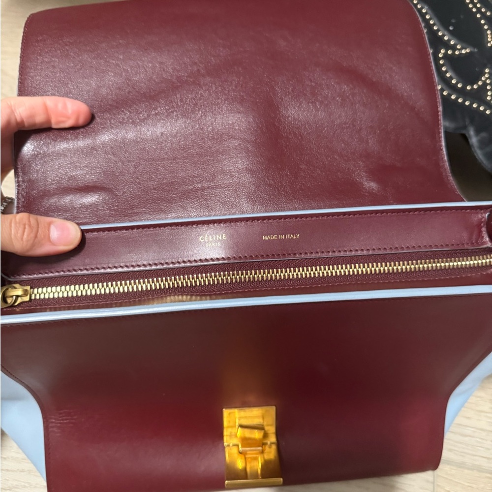 Celine Elegant Burgundy and Light Blue Handbag - Picture 3 of 4